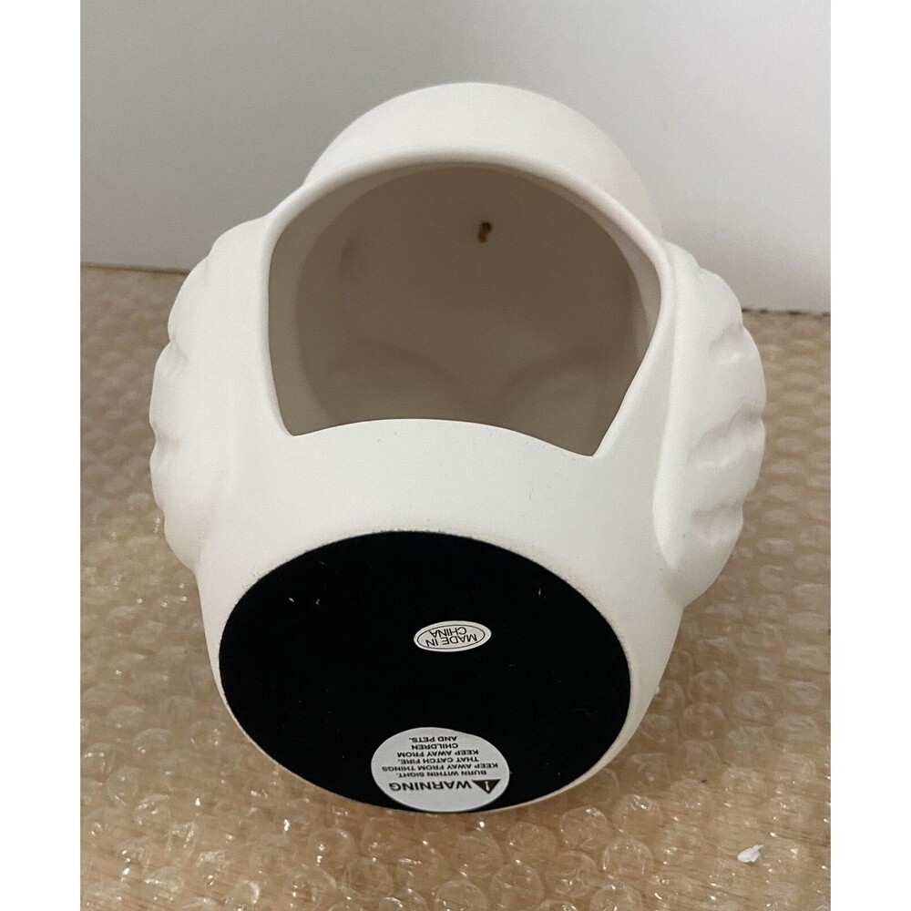 MidwestCBK White Bisque Ceramic Owl Tealight Candle Holder 7.5 In Garden Outdoor - Picture 4 of 7